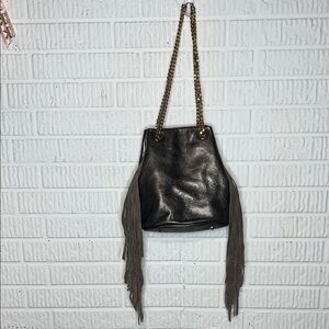 MyChoice Leather Fringe Bag With Gold Chain